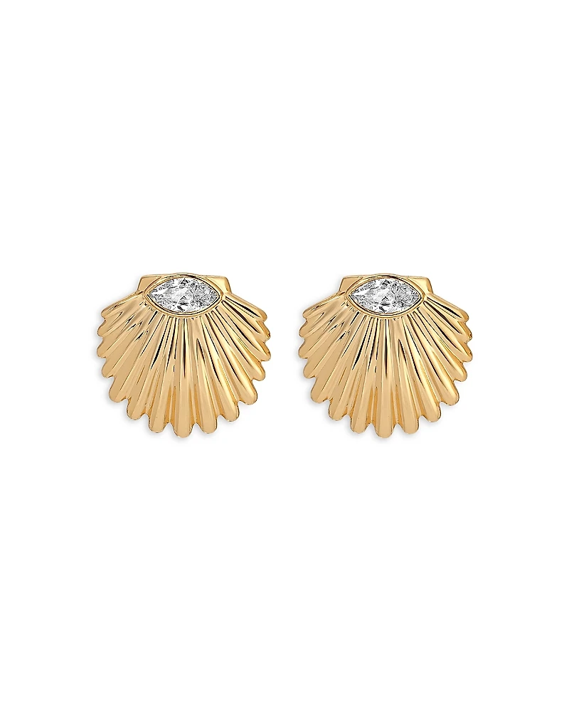 Ettika Santorini Cubic Zirconia Shell Statement Stud Earrings