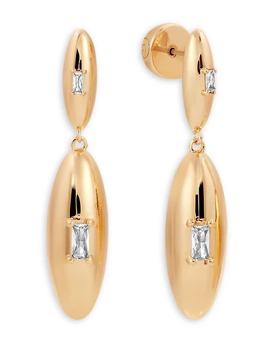 Baguette Cubic Zirconia Oval Dome Double Drop Earrings