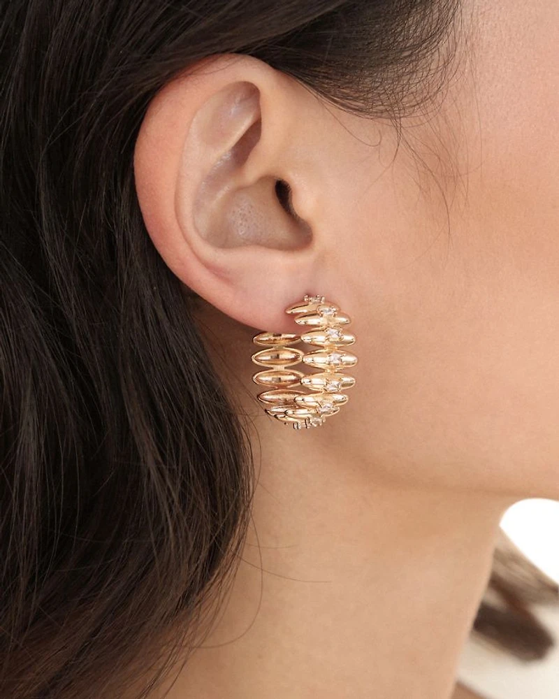 Baguette Cubic Zirconia Oval Dome Hoop Earrings
