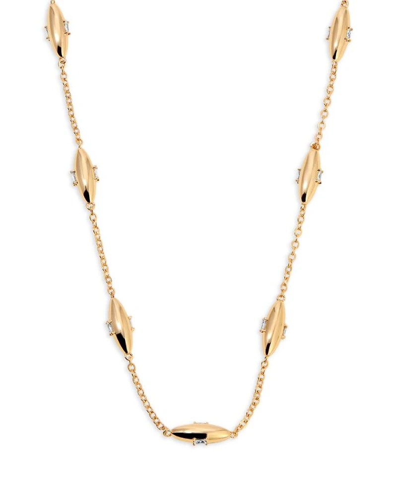 Baguette Crystal Oval Dome Simple Chain Necklace, 12"-17"
