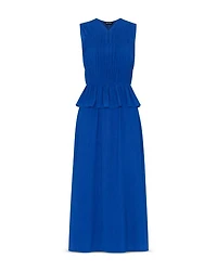 Shirred V Neck Midi Dress
