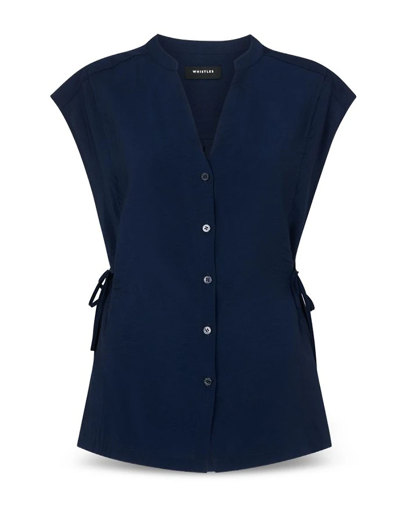 Button Down Tie Side Blouse