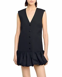 Sandro Button Front Bubble Hem Dress