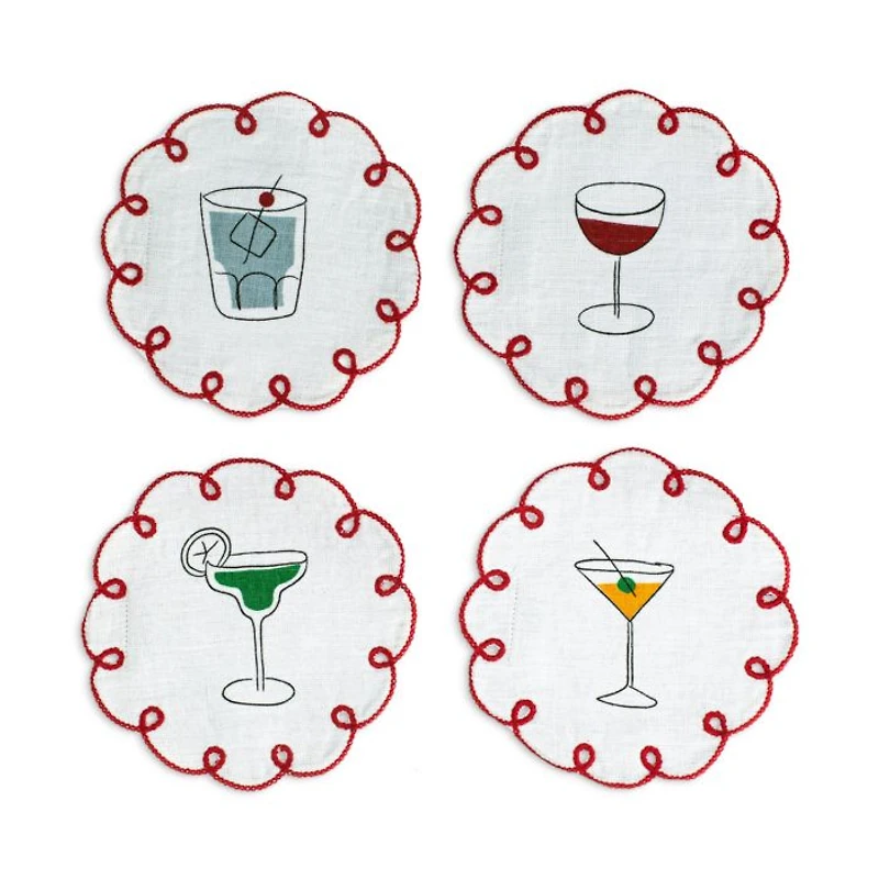 Embroidered Linen Coasters, Set of 4