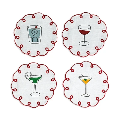 Misette Embroidered Linen Coasters, Set of 4