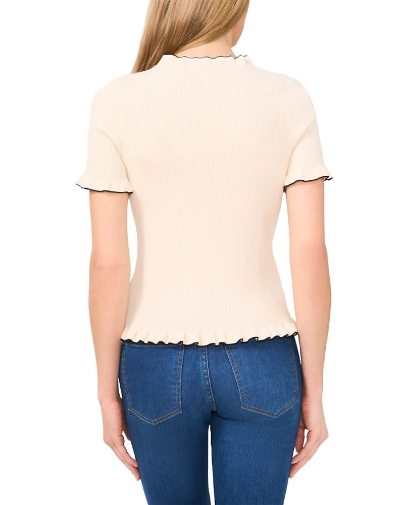 Contrast Stitch Ruffled Trim Cardigan