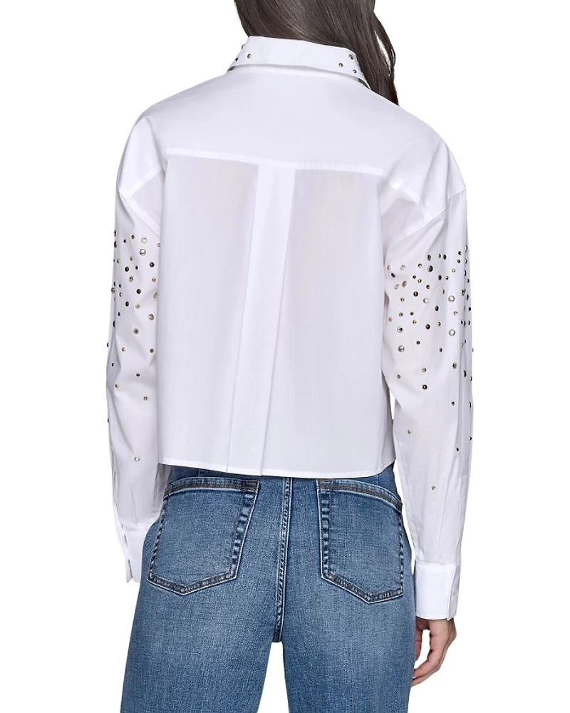 Embellished Cropped Button Down Shirt