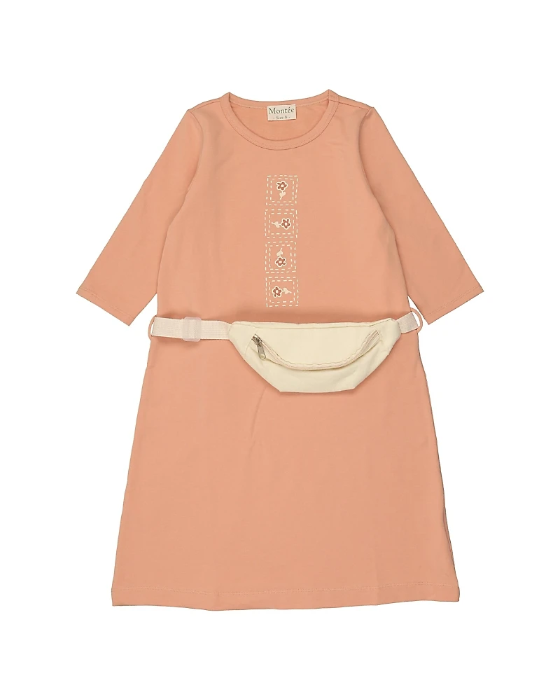 Maniere Girls' Boxy Belt Bag 3/4 Sleeve Dress - Little Kid, Big Kid