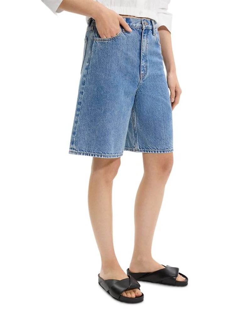 High Waisted Relaxed Long Shorts Cotton-Blend