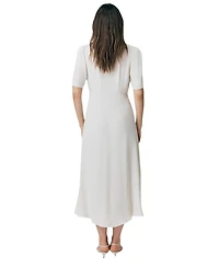 Maeve Embroidered Crepe Midi Tea Dress