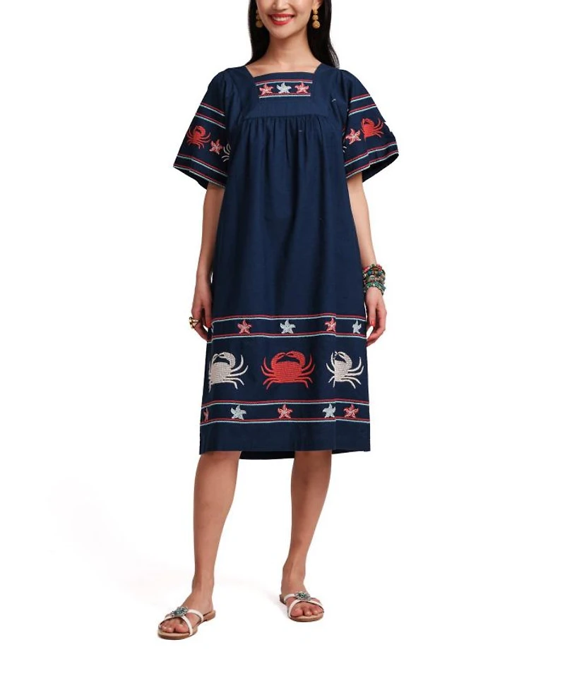 Picnic Crab Embroidery Dress