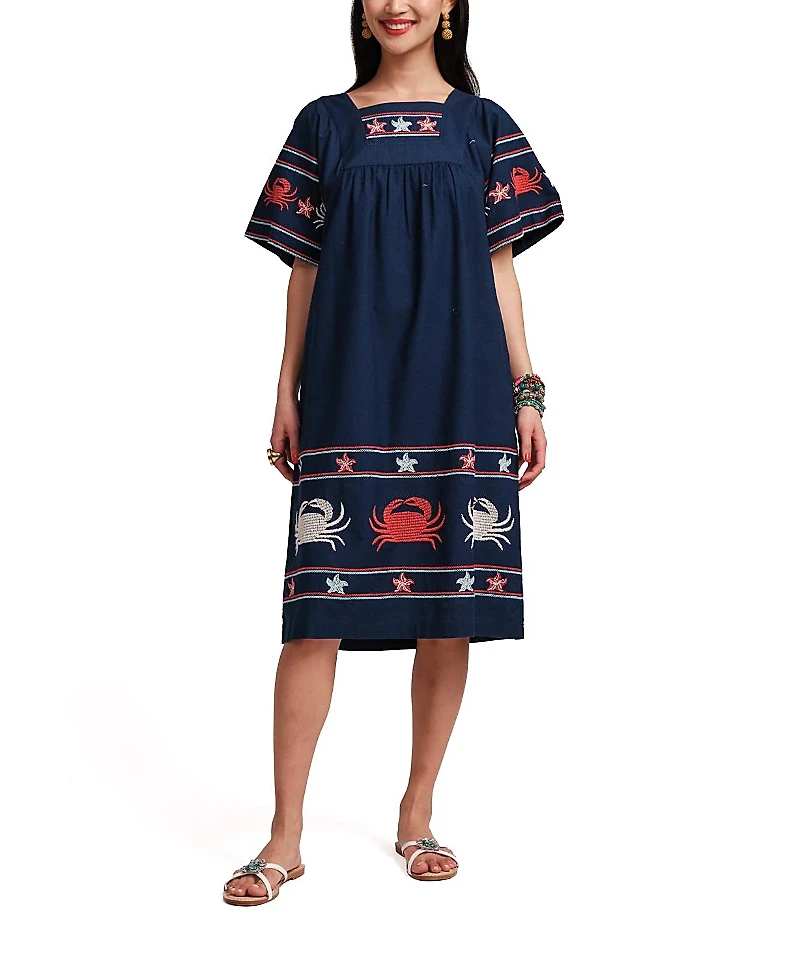Frances Valentine Picnic Crab Embroidery Dress