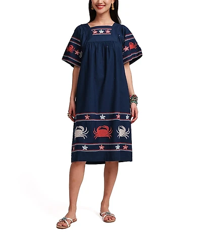 Frances Valentine Picnic Crab Embroidery Dress