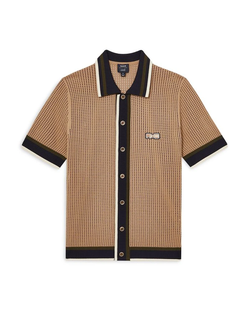 CHE CRUSOE Crochet Contrast Trim Button Shirt
