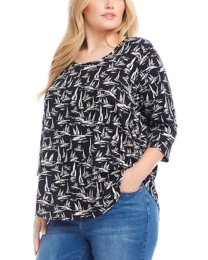 Plus 3/4 Sleeve Shirttail Top