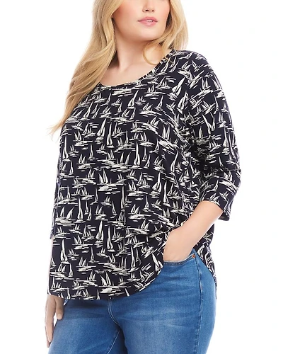 Plus 3/4 Sleeve Shirttail Top