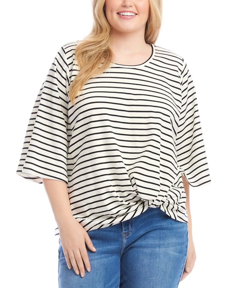 Plus Stripe Flare Sleeve Pick Up Top