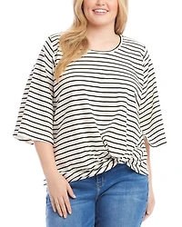 Plus Stripe Flare Sleeve Pick Up Top