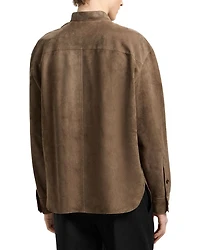 Asymmetric Mandarin Collar Regular Fit Leather Shirt
