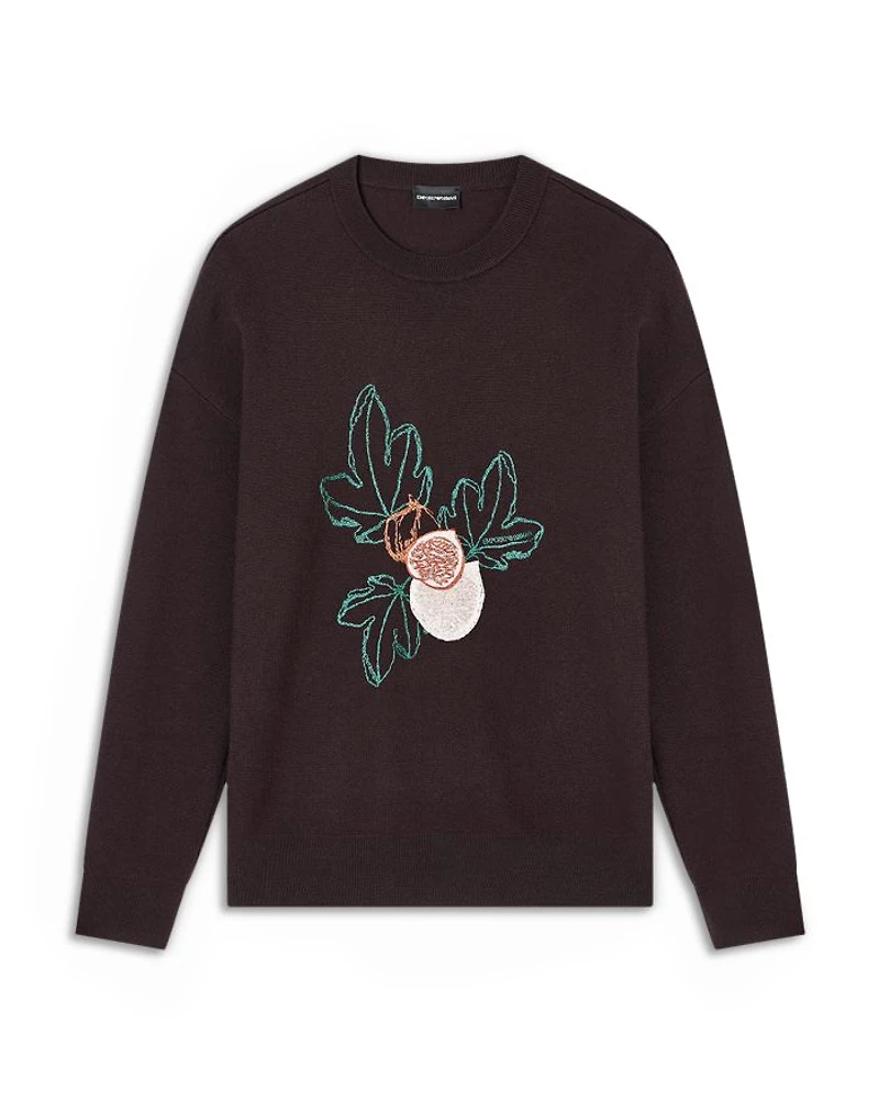 Regular Fit Embroidered Wool Sweater