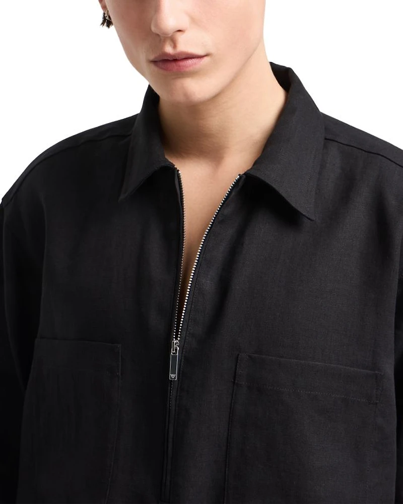 Regular Fit Zip Linen Polo Shirt