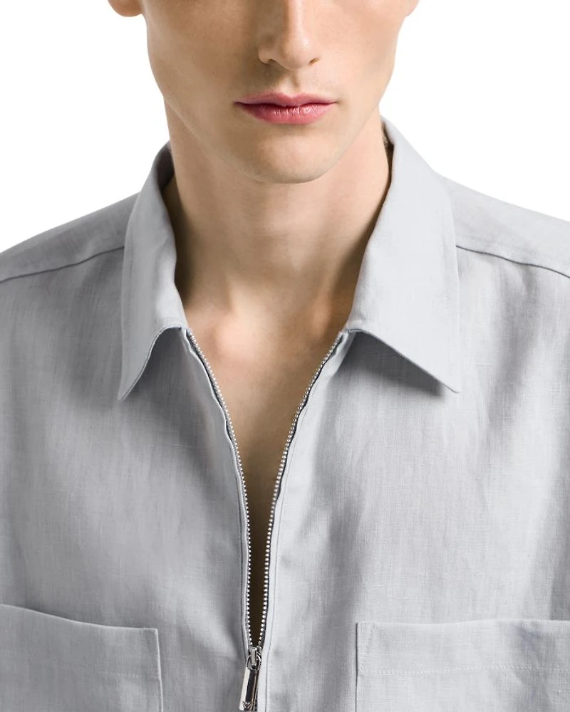 Regular Fit Short Sleeve Zip Linen Shirt