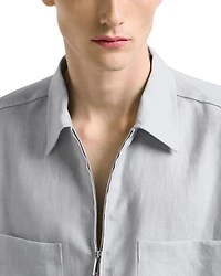 Regular Fit Short Sleeve Zip Linen Shirt