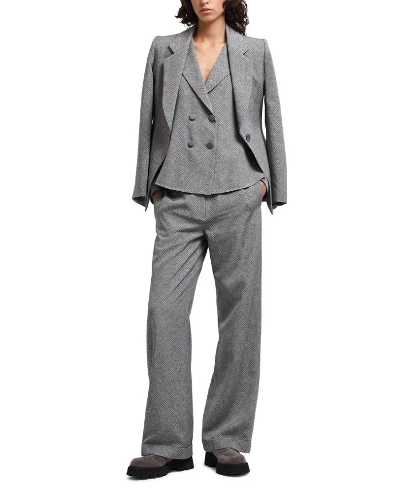 Viscose and Wool Blend Chevron Blazer