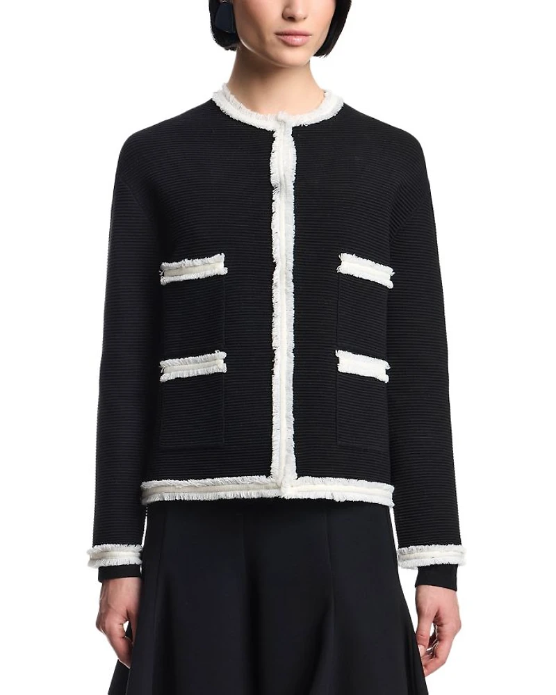 Ottoman Stitch Knit Jacket with Fringe Hems