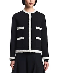 Ottoman Stitch Knit Jacket with Fringe Hems