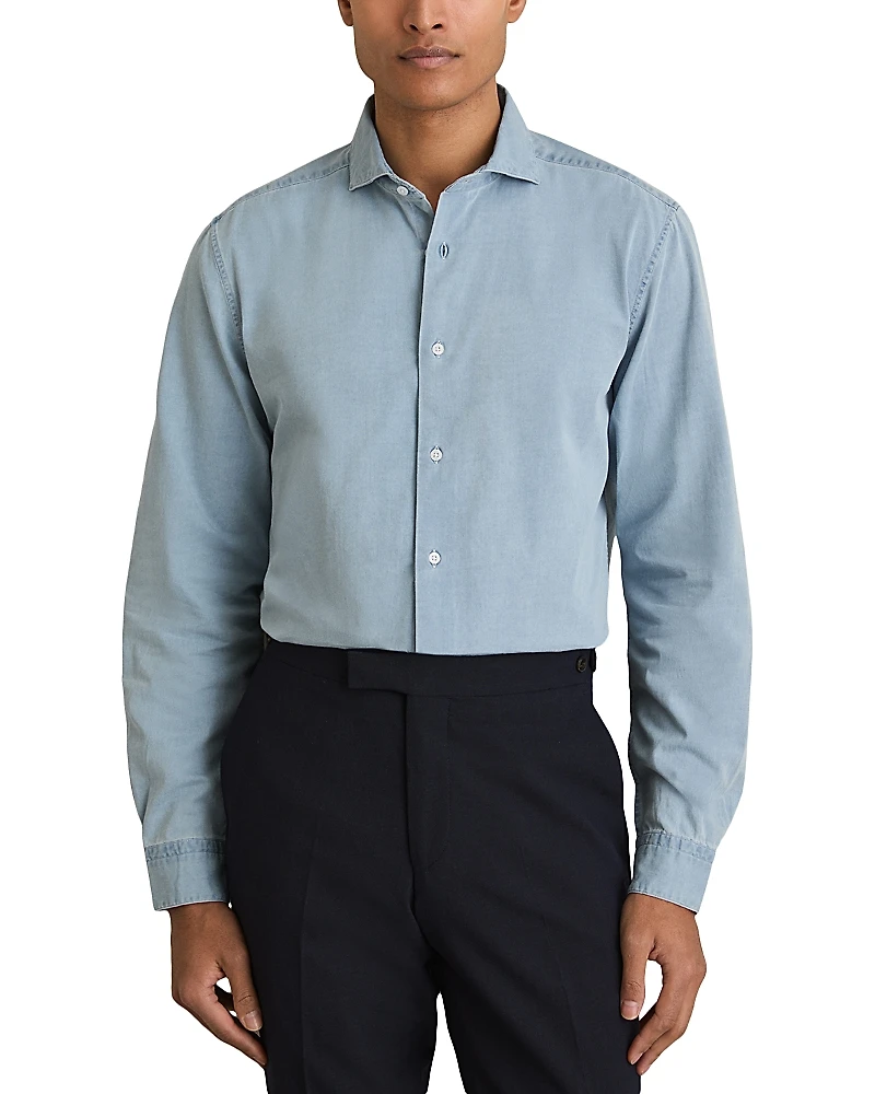 Reiss Regular Fit Washed Chambray Button Front Shirt