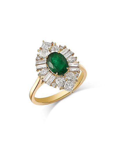 Bloomingdale's Fine Collection Emerald & Diamond Mixed Cut Halo Ring