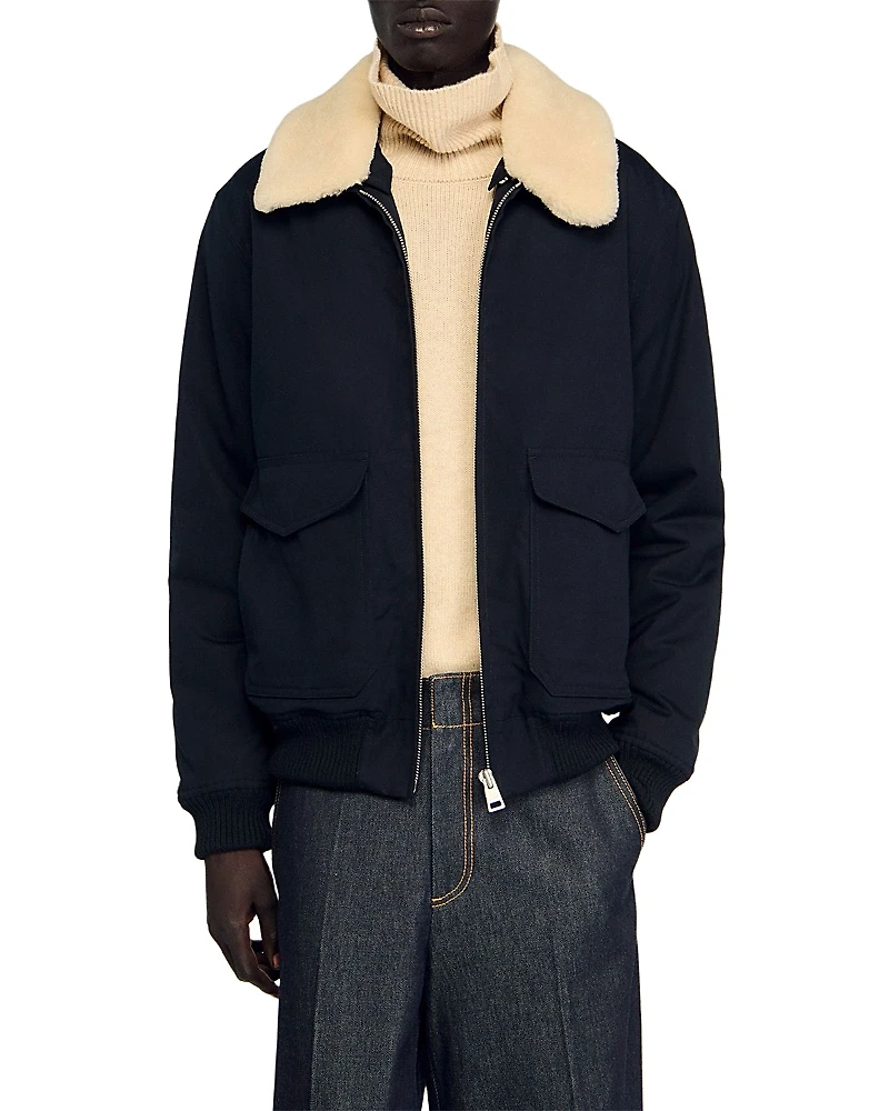 Sandro Shearling Collar Aviator Jacket