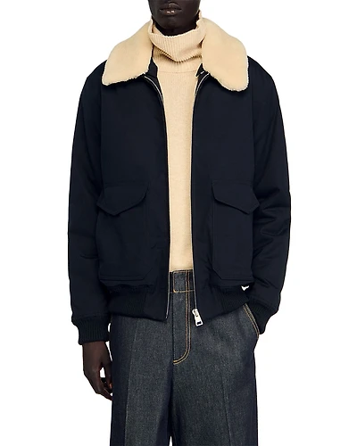 Sandro Shearling Collar Aviator Jacket