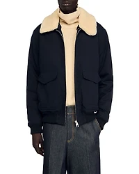 Sandro Shearling Collar Aviator Jacket