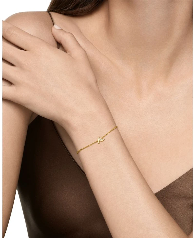 Petite Pavé Initial Chain Bracelet 18K Yellow Gold with Diamond