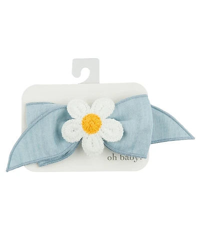 oh baby! Scarlett Bow on Clip - Crochet Daisy on Denim - Baby