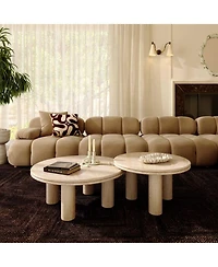 Amora Faux Travertine Indoor/Outdoor 32 inch Round Accent Table