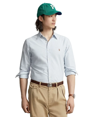 Classic Fit Long Sleeve Striped Cotton Oxford Button Down Shirt