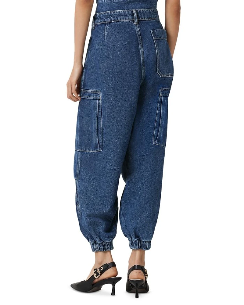 Sol Cargo High Rise Cropped Tapered Jeans Mid Indigo