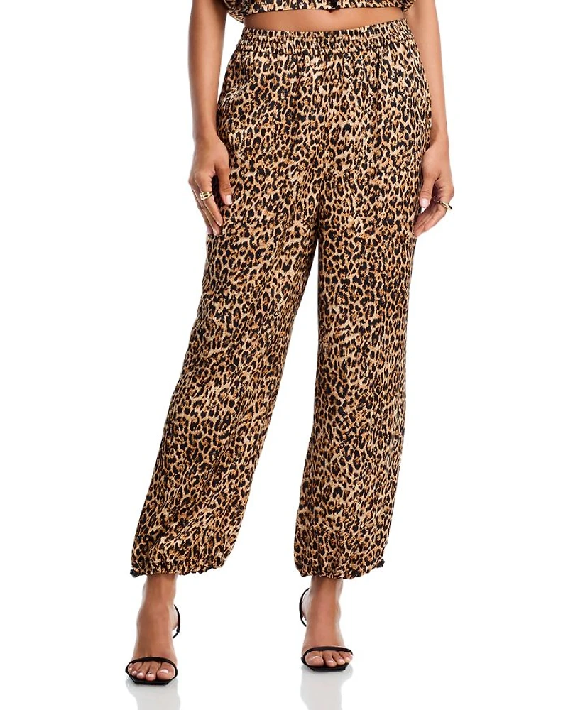 Satin Palm Leaf Jogger Pants