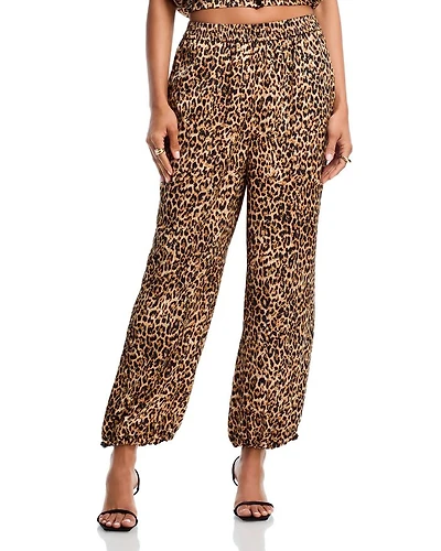 Satin Palm Leaf Jogger Pants