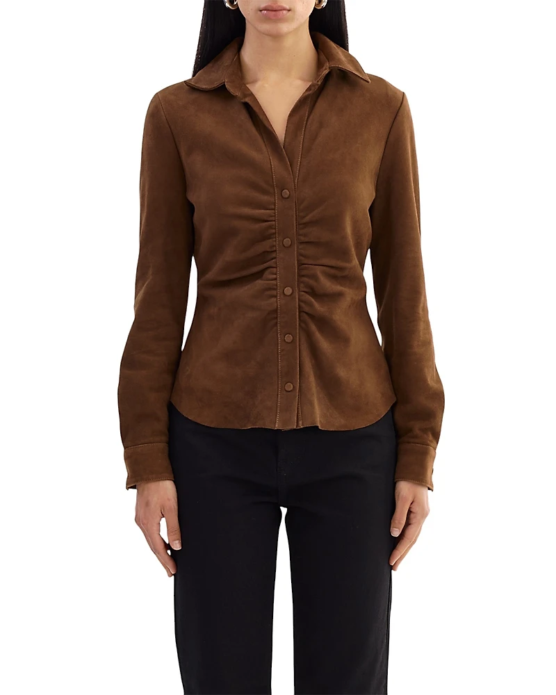 Lamarque Ruched Collared Suede Shirt