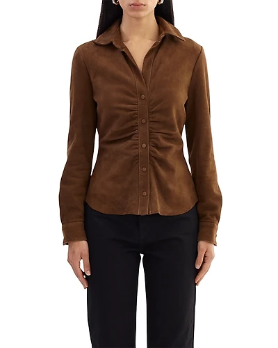 Lamarque Ruched Collared Suede Shirt