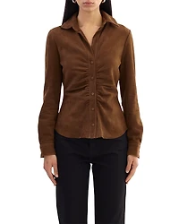 Lamarque Ruched Collared Suede Shirt
