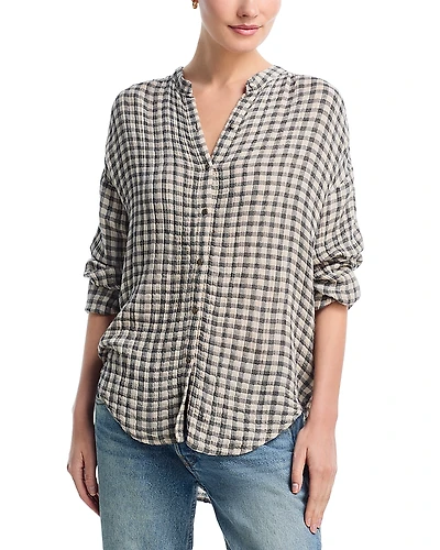 Bella Dahl Plaid Shirred Mandarin Collar Shirt