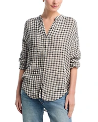 Bella Dahl Plaid Shirred Mandarin Collar Shirt