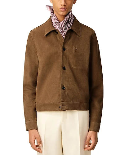 Ami Regular Fit Button Front Leather Jacket
