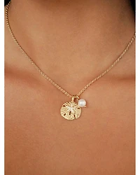 Pavé Sand Dollar & Cultured Freshwater Pearl Pendant Necklace, 15"-18"