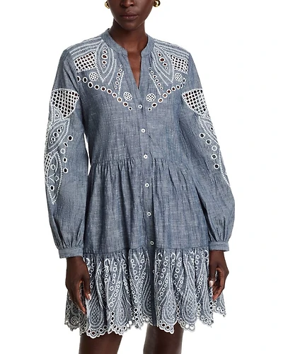 Venus Embroidered Long Sleeve Shirt Dress